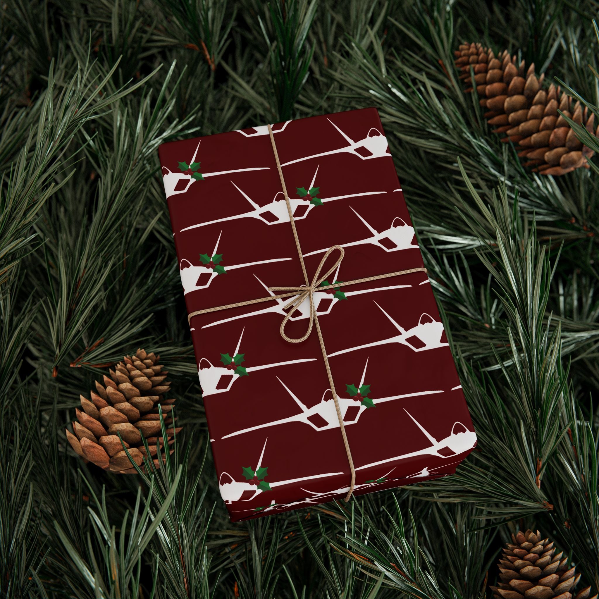 F-22 Holly Silhouette Wrapping Paper