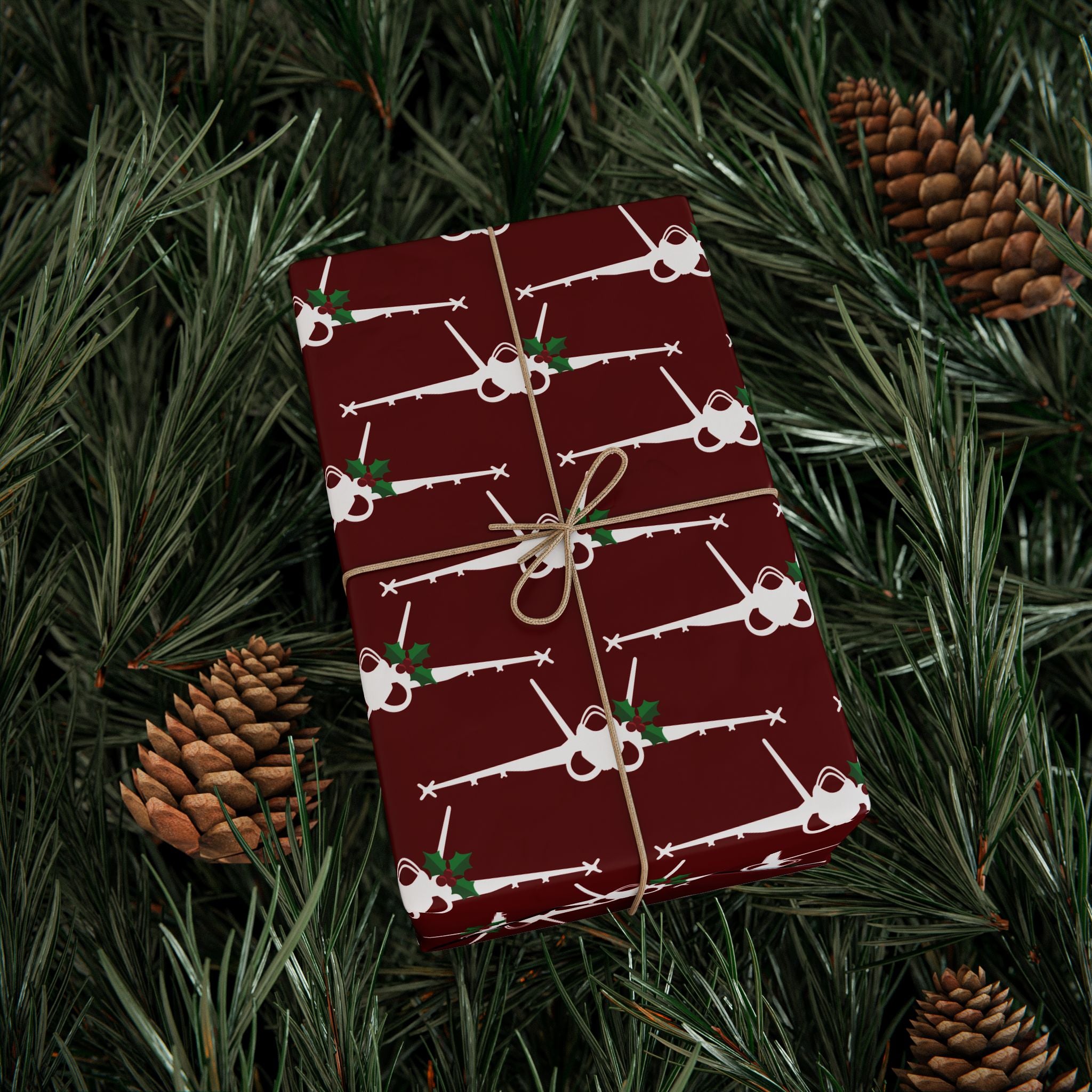 F-18 Holly Silhouette Wrapping Paper