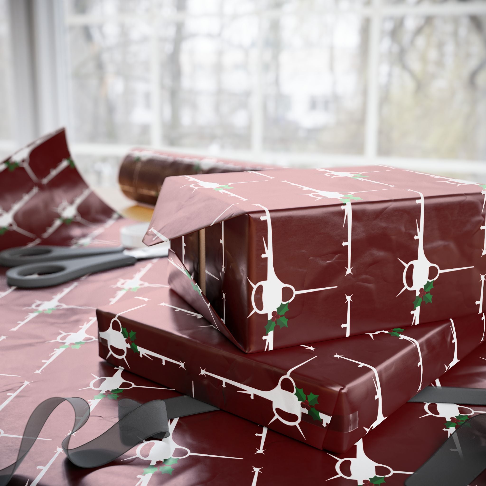 F-16 Holly Silhouette Wrapping Paper