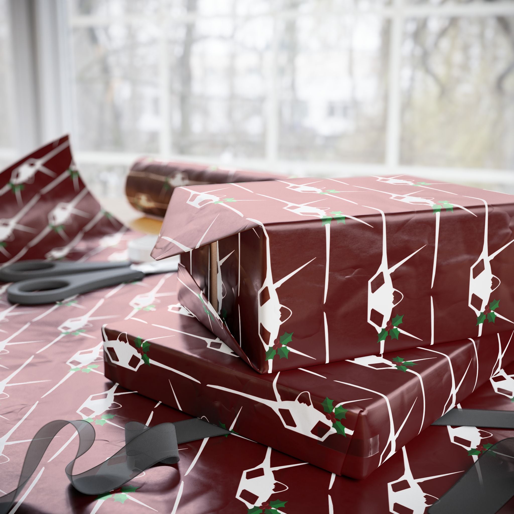 F-22 Holly Silhouette Wrapping Paper